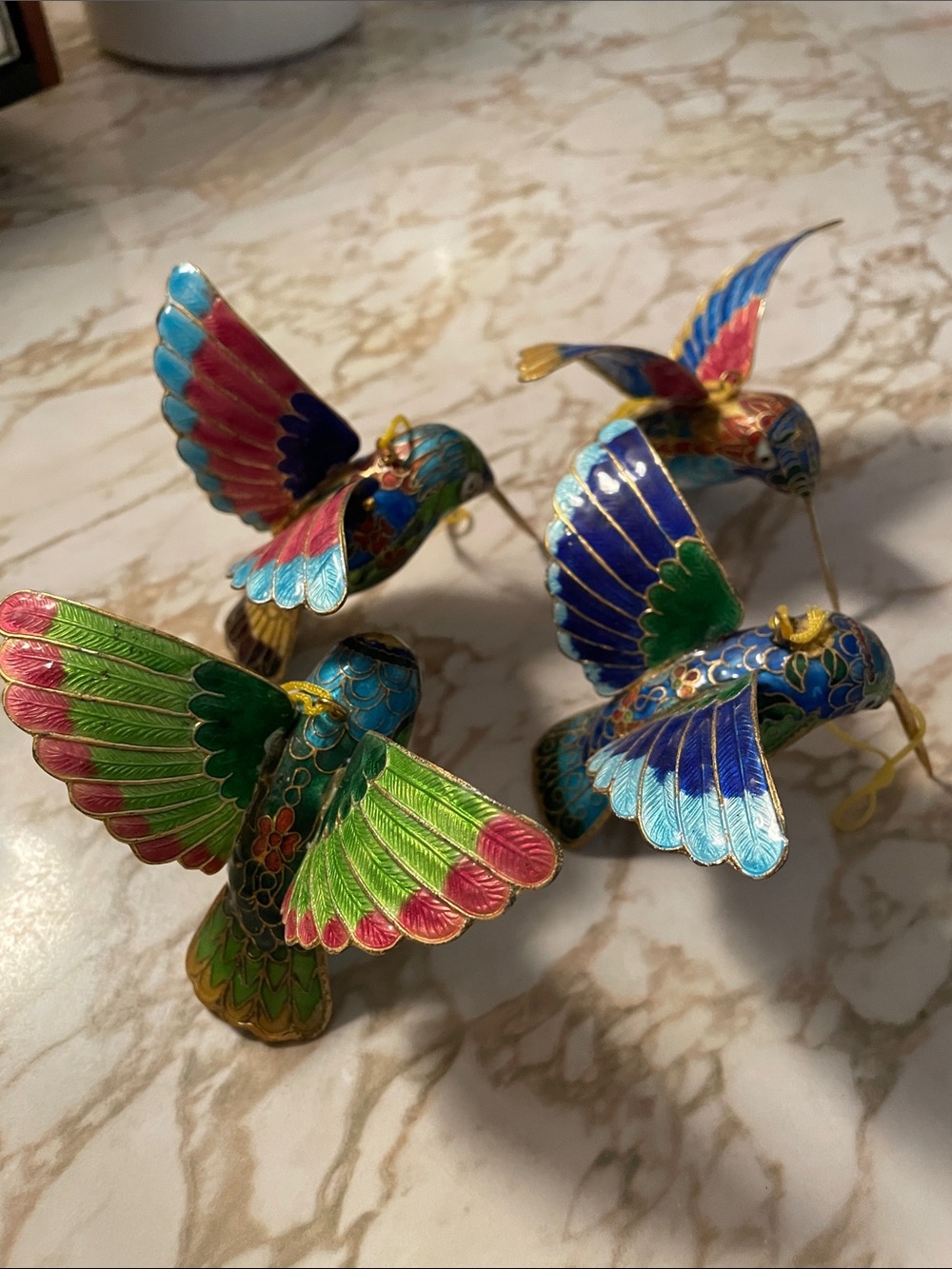 Colorful Cloisonné Hummingbird Ornament - Multicolor Set of (4)